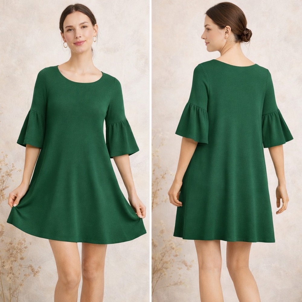 Moth Anthropologie Green Bell Sleeve Sweater Dress S Knit Cozy Fall Minimalist